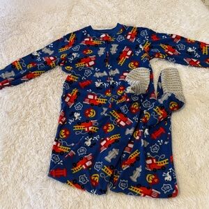 Joe Boxer Blue Firetruck & Rescue Kids Pajama Footed Sleeper